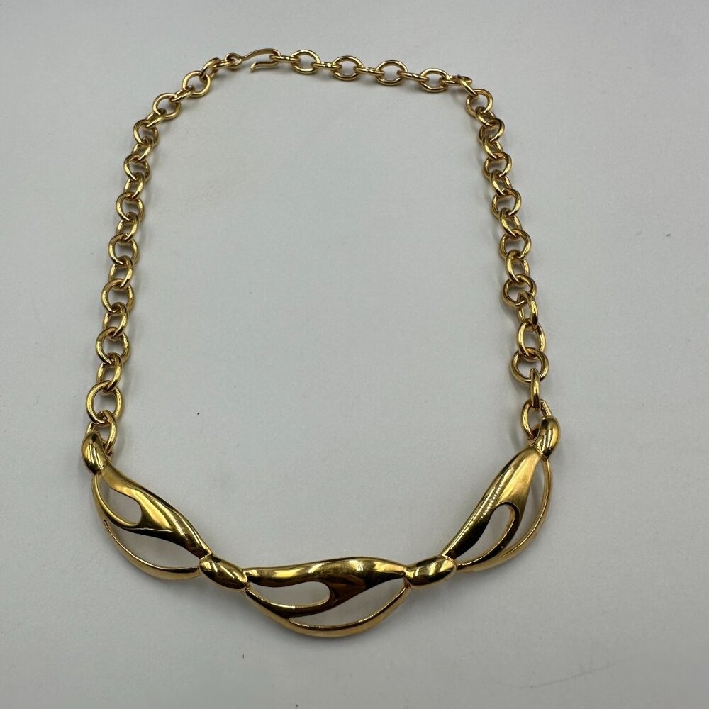Vintage Monet Necklace Gold Tone Chain Open Bar Link Design Hook Clasp 16 Inch